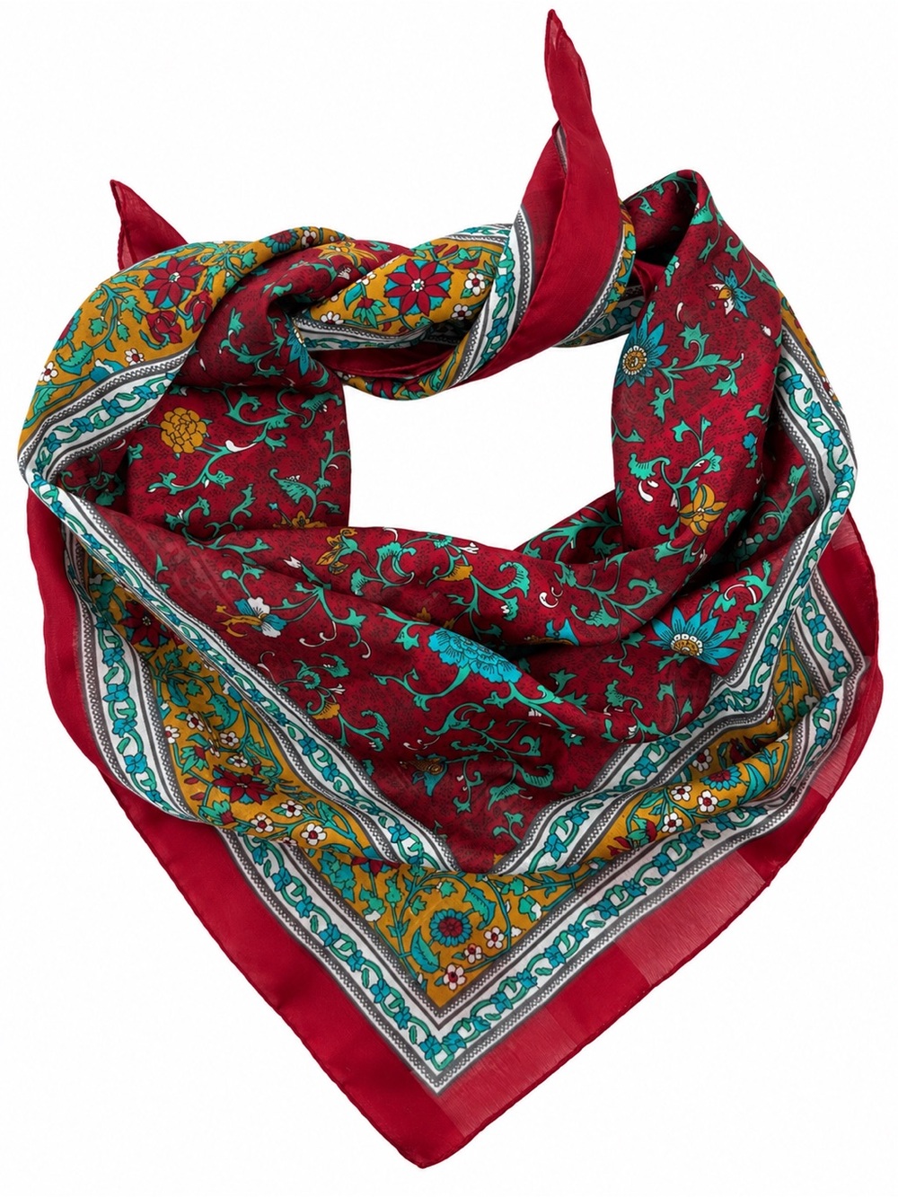 Made in Italy Floral Square Neck Scarf Burgundy 23x22 Botanical Classic